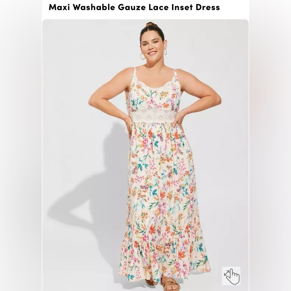 Maxi Washable Gauze Lace Inset Dress